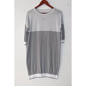 Max Mara Women's Small Gray White Sweater Dress Striped Knit S/S Crew Neck Mini